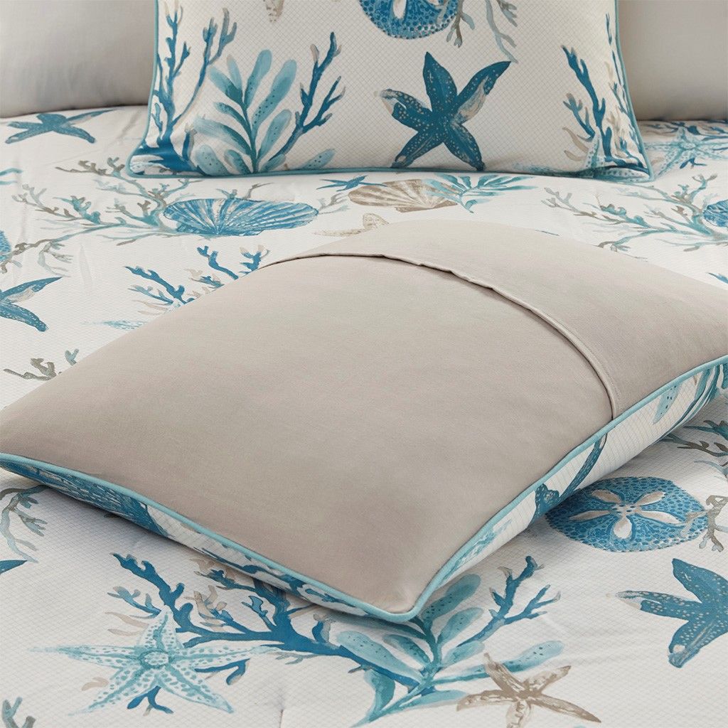 Sea Green Underwater Floral World Design - 7-Piece Cotton Sateen Comforter Set