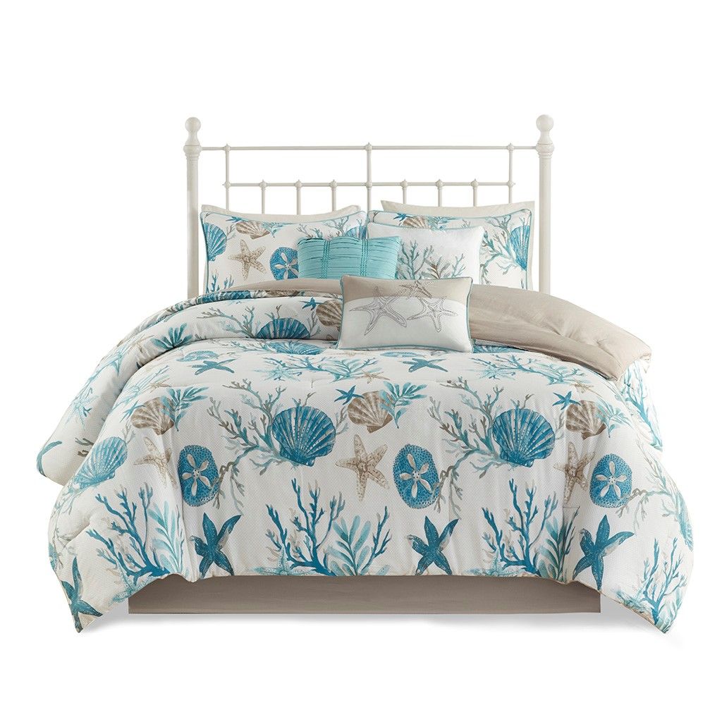 Sea Green Underwater Floral World Design - 7-Piece Cotton Sateen Comforter Set