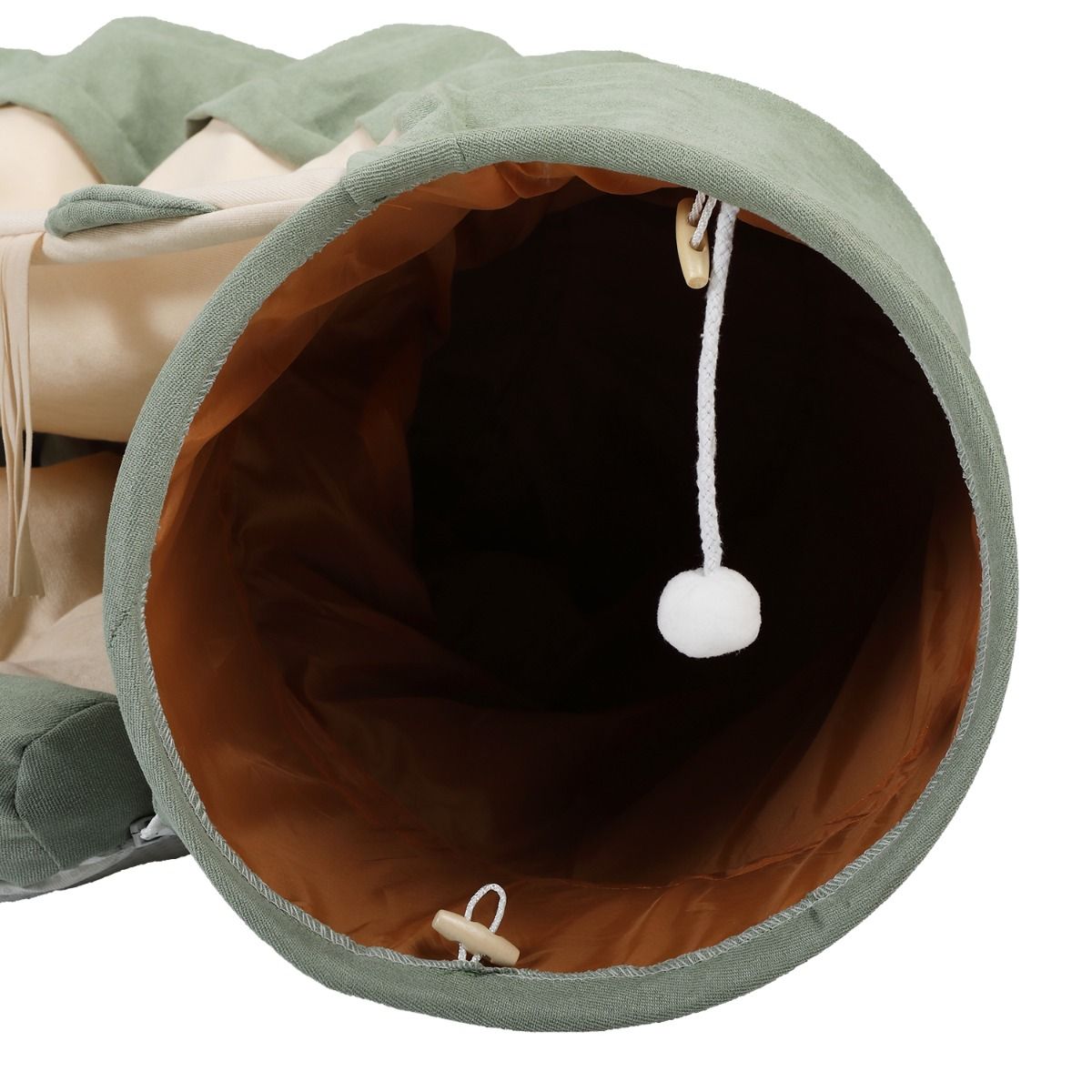 Dusky Mint Green Cat Tunnel Bed – Telescopic Design with Teasing Balls for Feline Fun