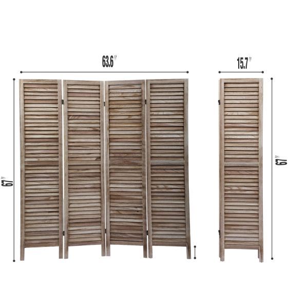 Rustic Wood Partition Screen – 4-Panel Louver Design for Privacy