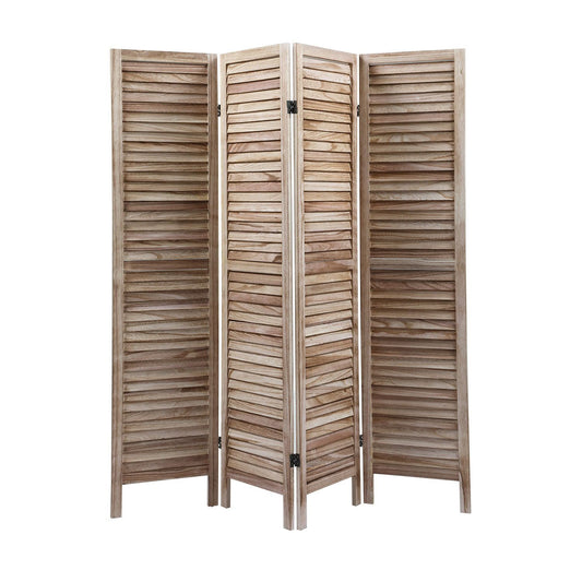 Rustic Wood Partition Screen – 4-Panel Louver Design for Privacy