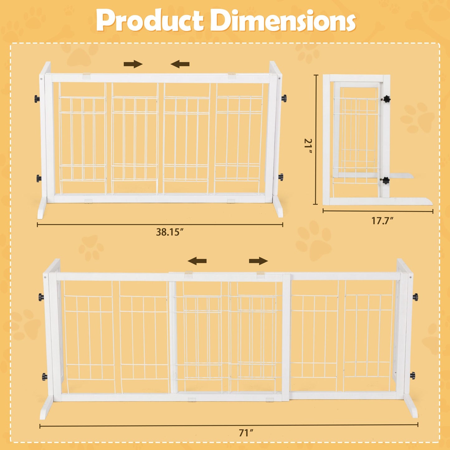 Freestanding Wooden Pet Fence for Stairs, Doorways and Hallways, White