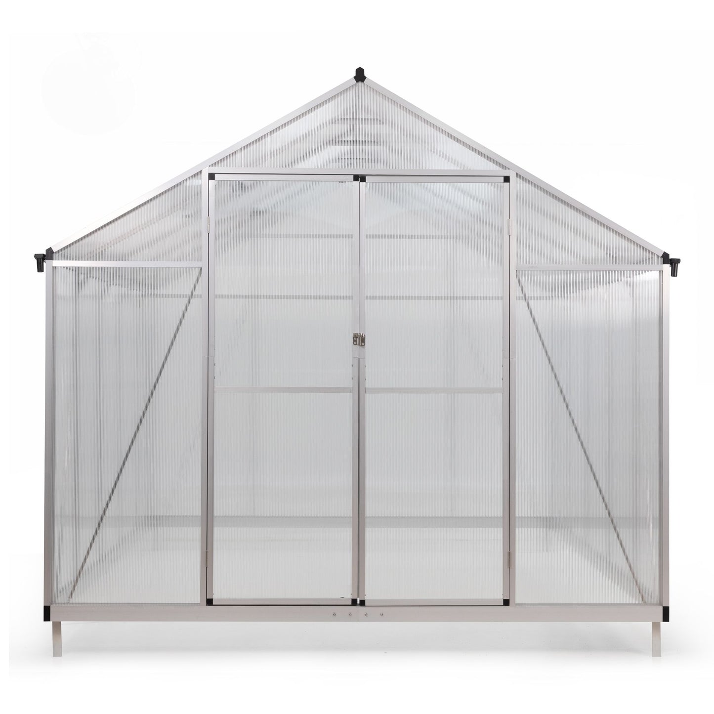 Aluminum Walk-In Garden Greenhouse with 5-Level Adjustable Vents, Gutter, and Door - Large Sun Room for Garden Backyard - 8' x 10' Polycarbonate Outdoor Greenhouse, Aluminum