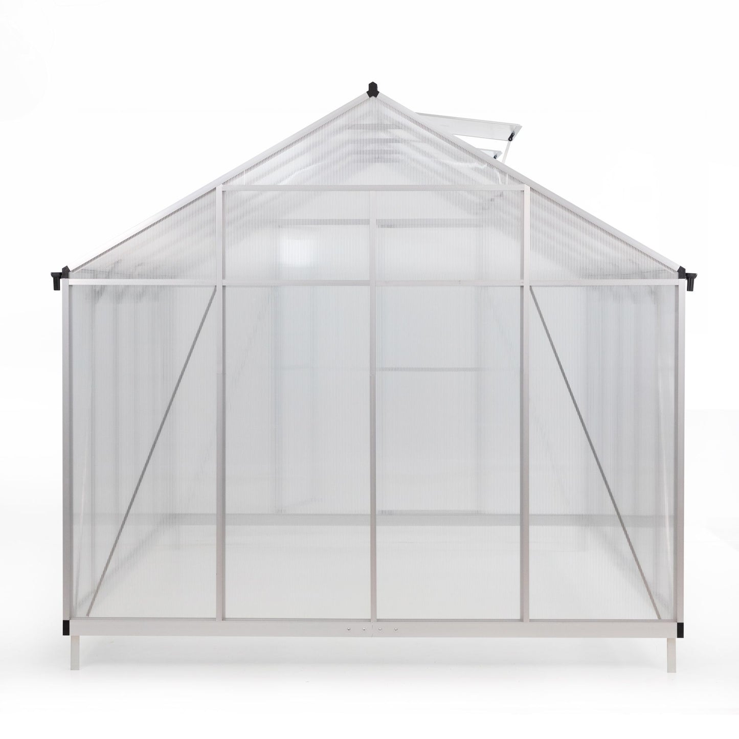 Aluminum Walk-In Garden Greenhouse with 5-Level Adjustable Vents, Gutter, and Door - Large Sun Room for Garden Backyard - 8' x 10' Polycarbonate Outdoor Greenhouse, Aluminum