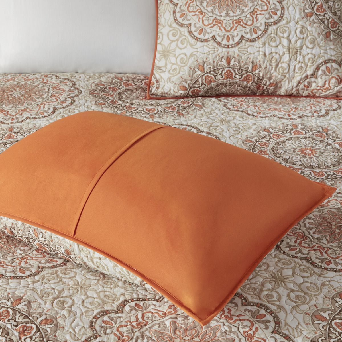 Moroccan Vibe, Cream, Browns, Orange and Gold Accents , 6-Piece Reversible Quilt Set with Throw Pillows -  Full/Queen Size