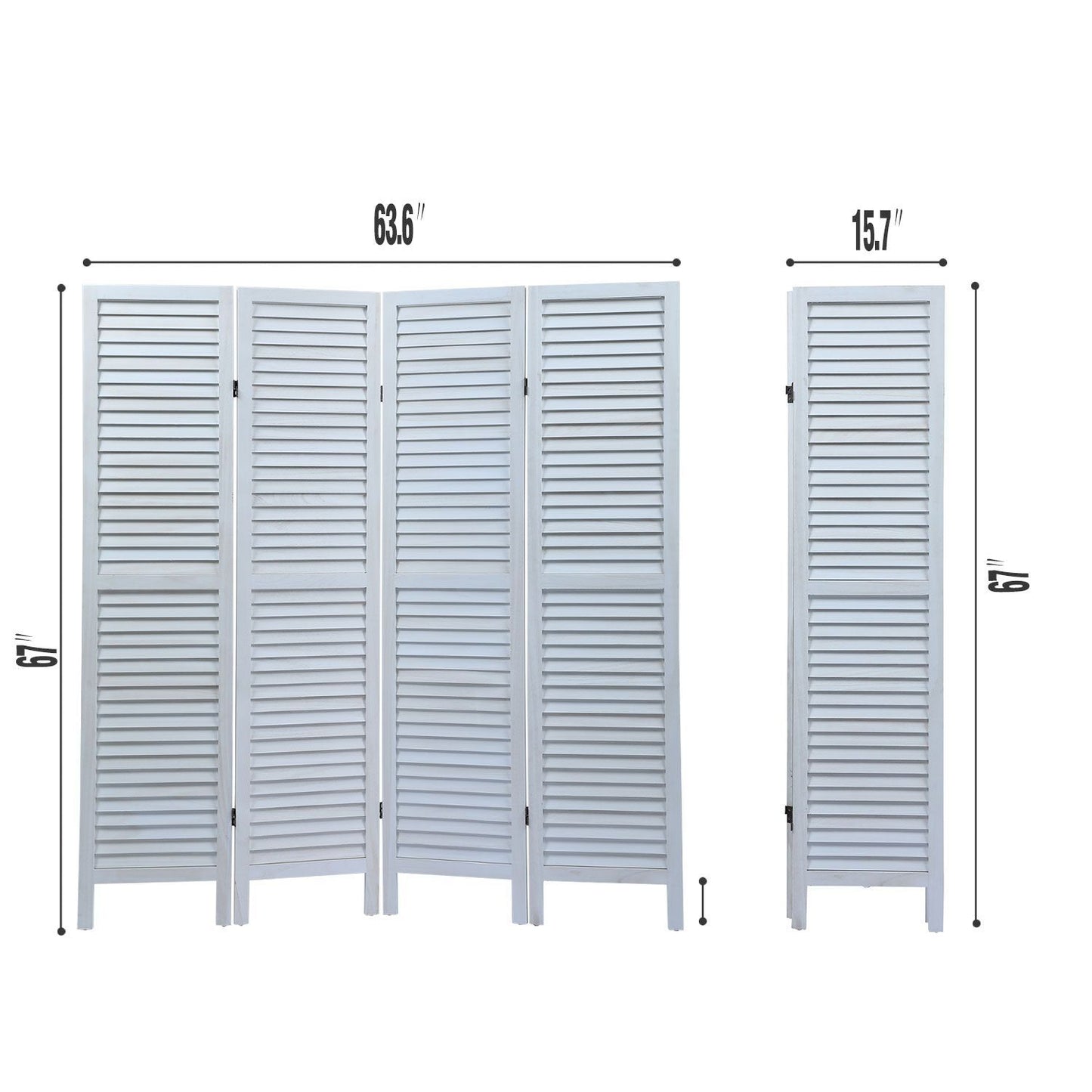 Rustic Wood Partition Screen – 4-Panel Louver Design for Privacy