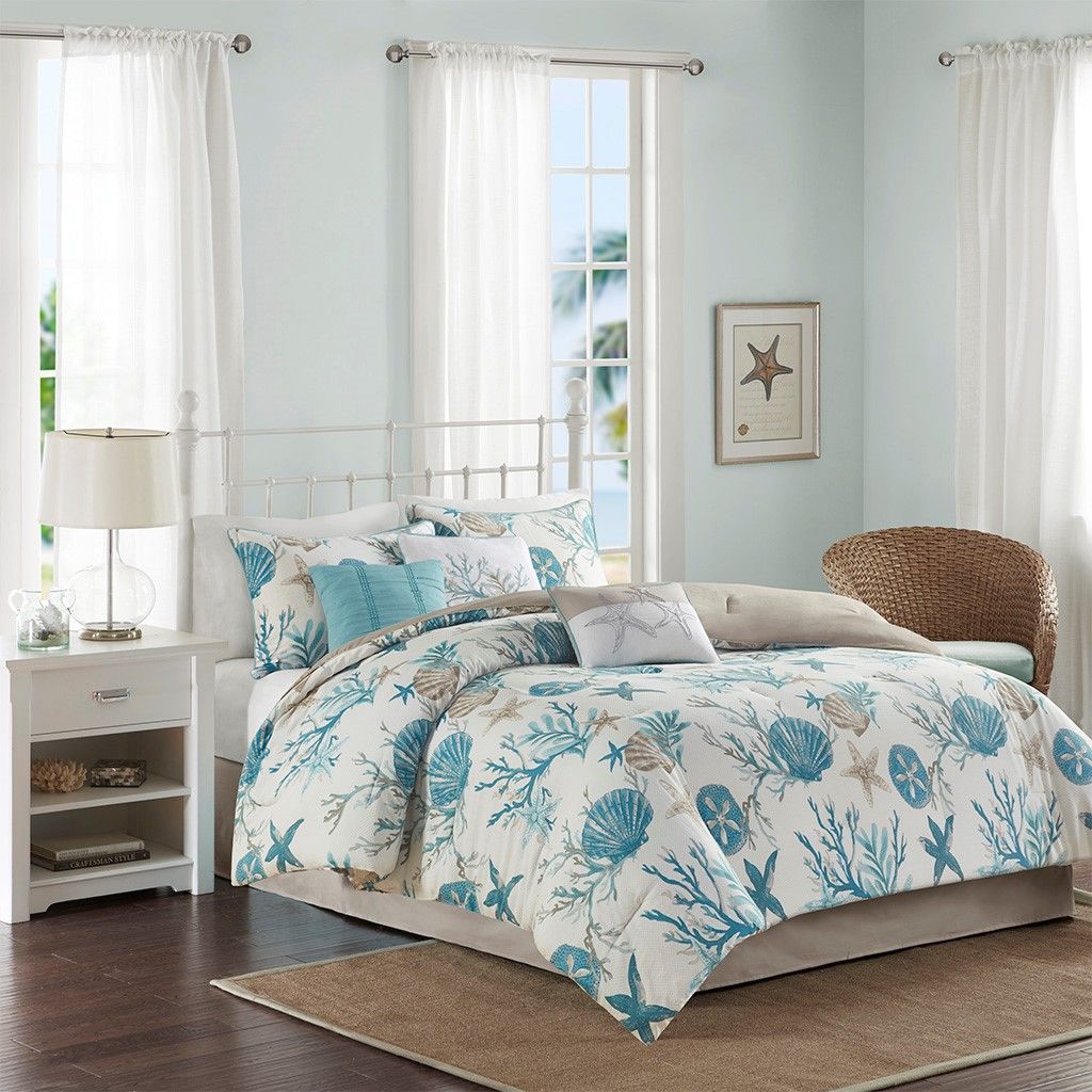 Sea Green Underwater Floral World Design - 7-Piece Cotton Sateen Comforter Set