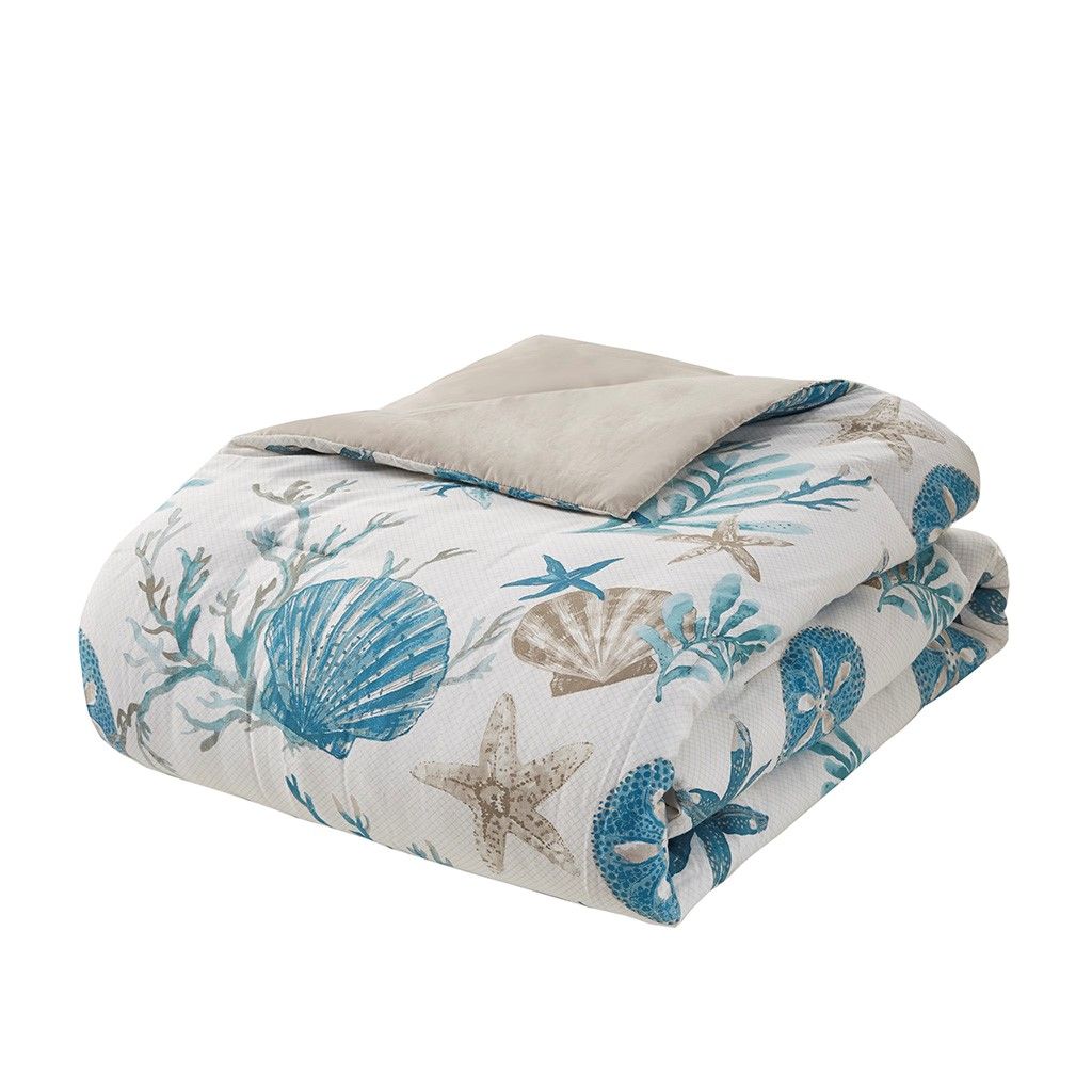 Sea Green Underwater Floral World Design - 7-Piece Cotton Sateen Comforter Set