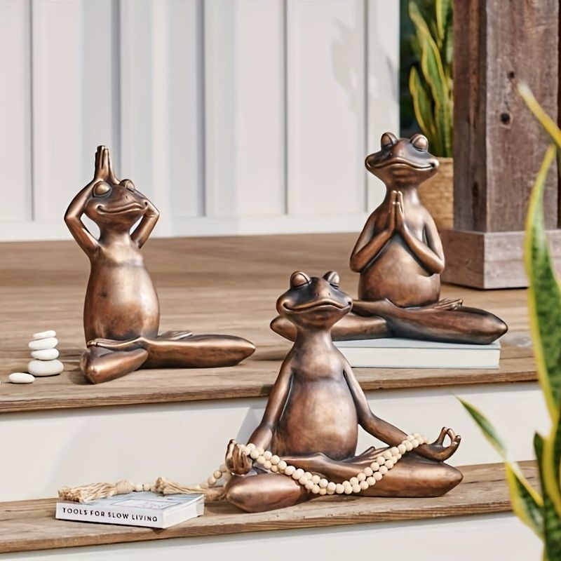 Yoga Frog  Miniature Meditation Resin Statue, For Desktop Living Room Bedroom Office Book Shelf Garden Outdoor Decoration, Home Decoration