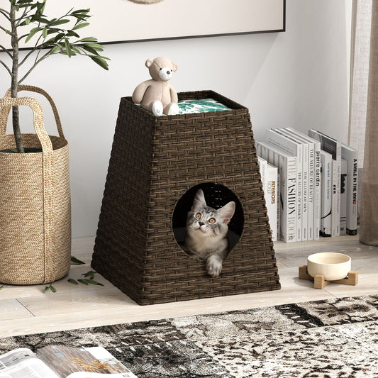 Multi-Functional Cat Washroom for Indoors & Outdoors - Rattan Cat House with Litter Box