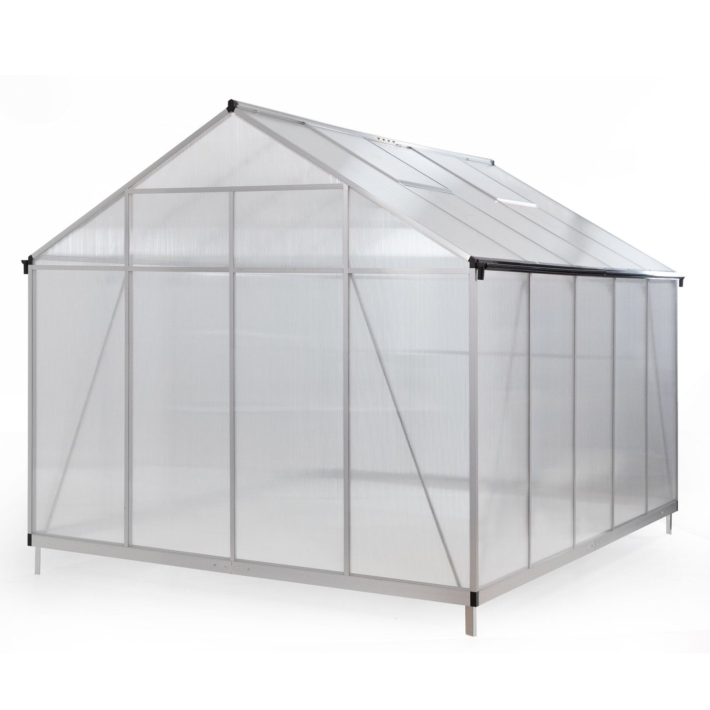 Aluminum Walk-In Garden Greenhouse with 5-Level Adjustable Vents, Gutter, and Door - Large Sun Room for Garden Backyard - 8' x 10' Polycarbonate Outdoor Greenhouse, Aluminum