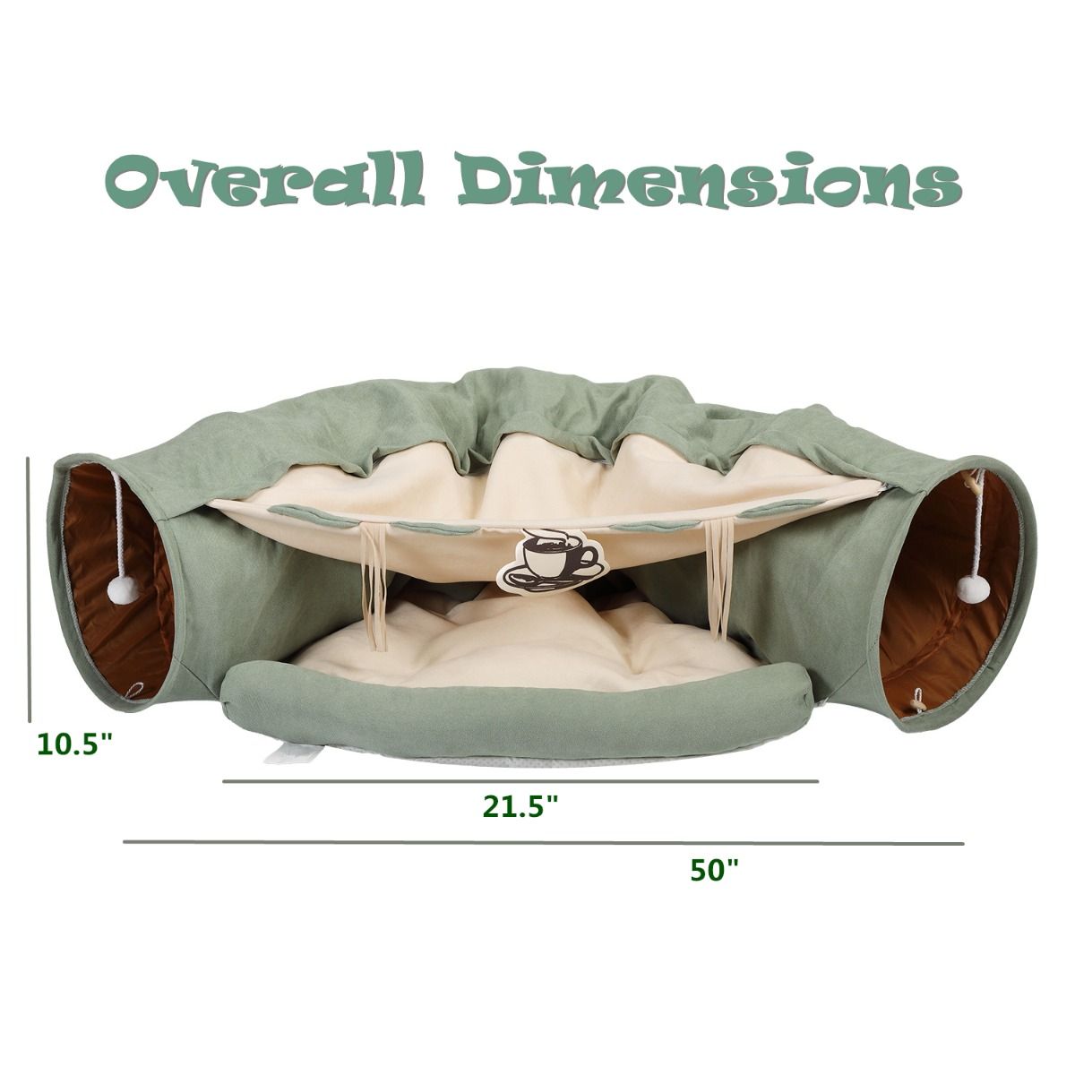 Dusky Mint Green Cat Tunnel Bed – Telescopic Design with Teasing Balls for Feline Fun