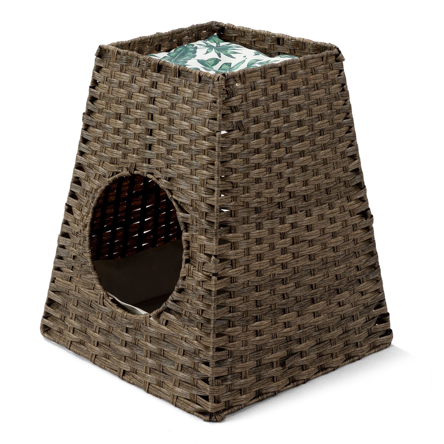 Multi-Functional Cat Washroom for Indoors & Outdoors - Rattan Cat House with Litter Box