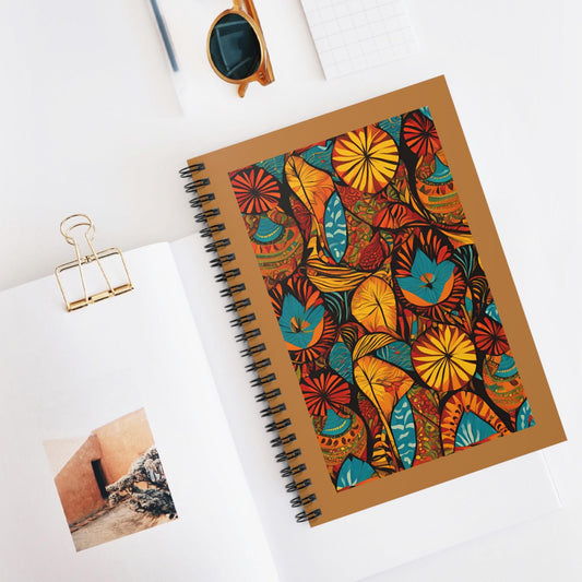 African Inspiration Spiral Notebook - Plain White Ruled Line, Tribal Notebook, Ethnic Design Notepad, Vibrant African Art Diary