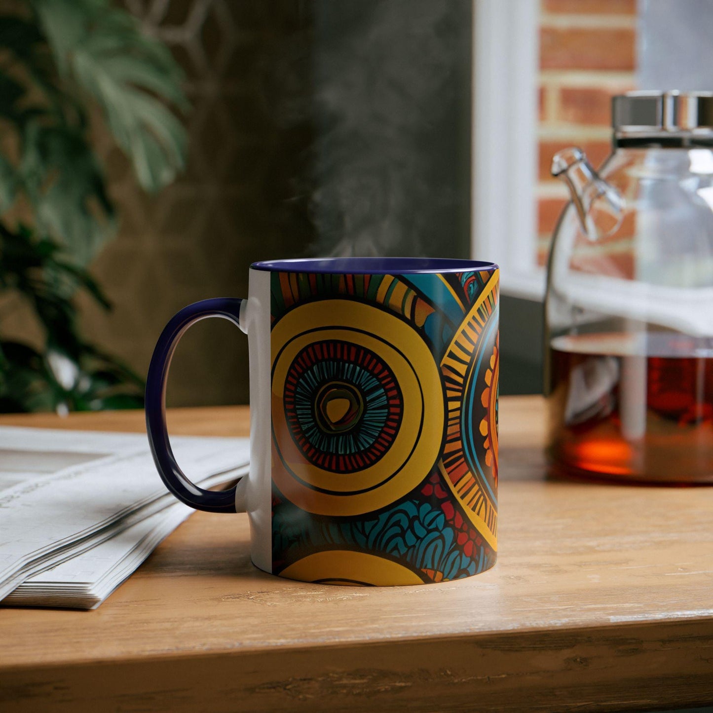 Coffee Mug, African Cultural Design, Two-Tone Ceramic Cup, Exotic Flavorful Gift, Ethnic Tea Cup