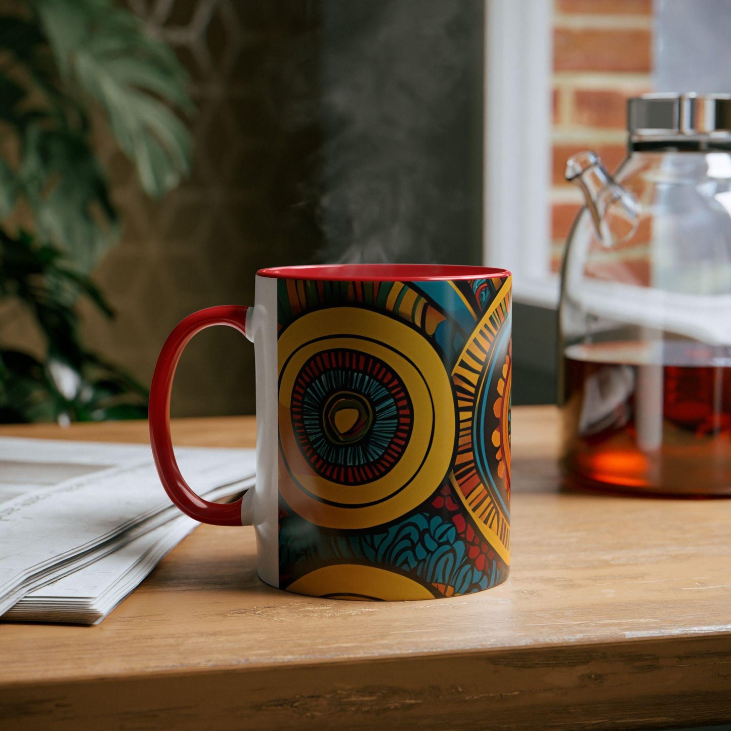 Coffee Mug, African Cultural Design, Two-Tone Ceramic Cup, Exotic Flavorful Gift, Ethnic Tea Cup