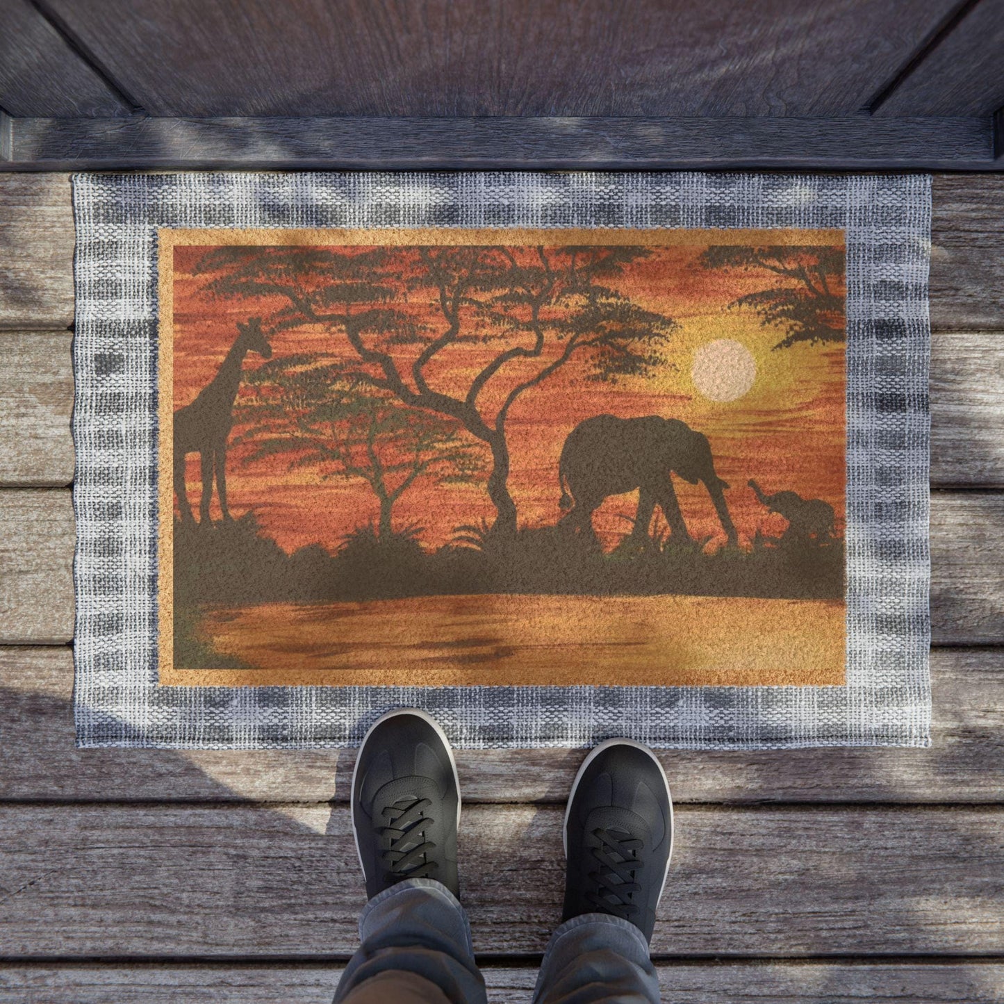 Doormat,  Early Evening in Africa Home Decor Rug Indoor Outdoor Mat, Wildlife Animal Lover Gift, Bush Theme Welcome Mat Floor Entrance