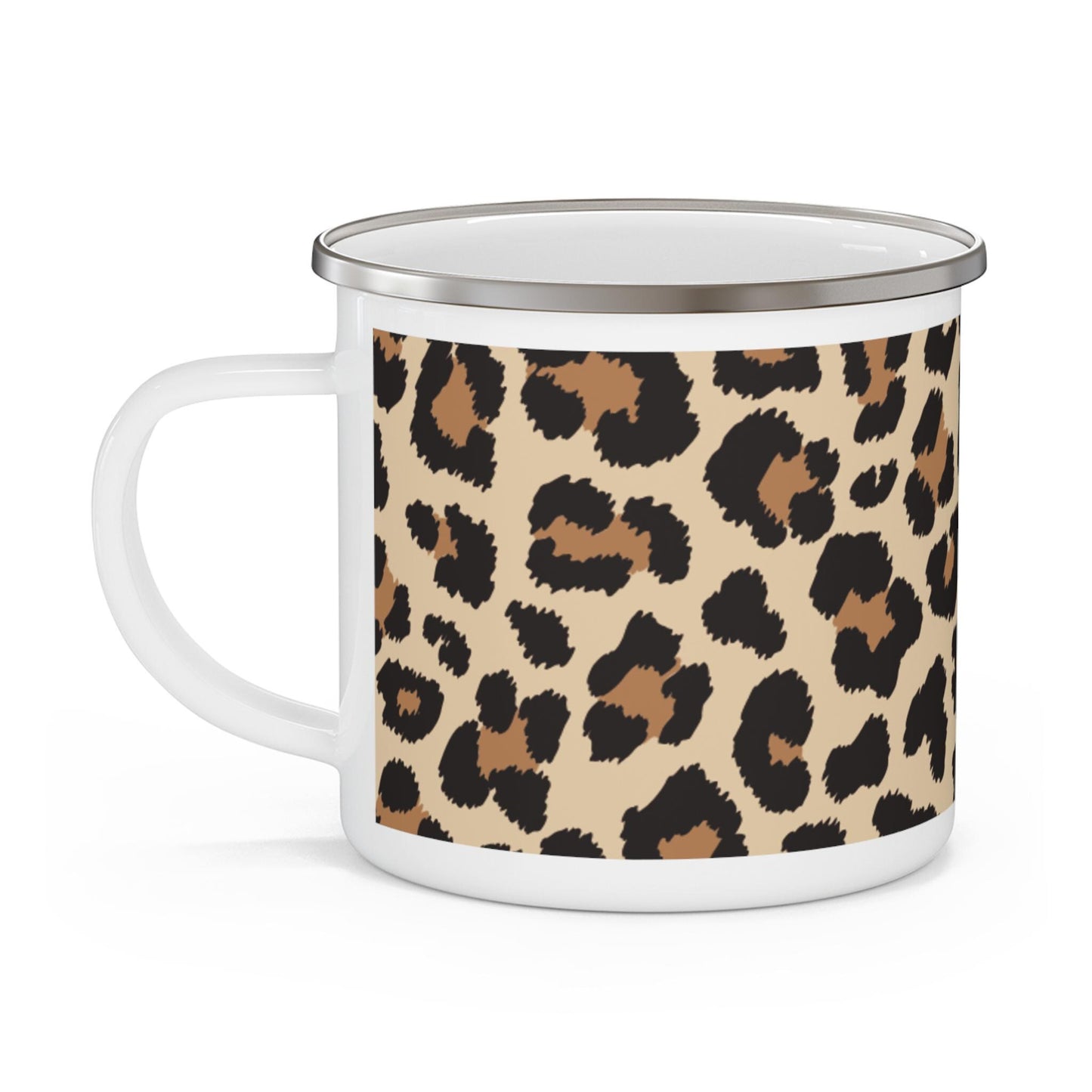 Enamel Camping Mug, Leopard Print Outdoor Adventure Coffee Cup