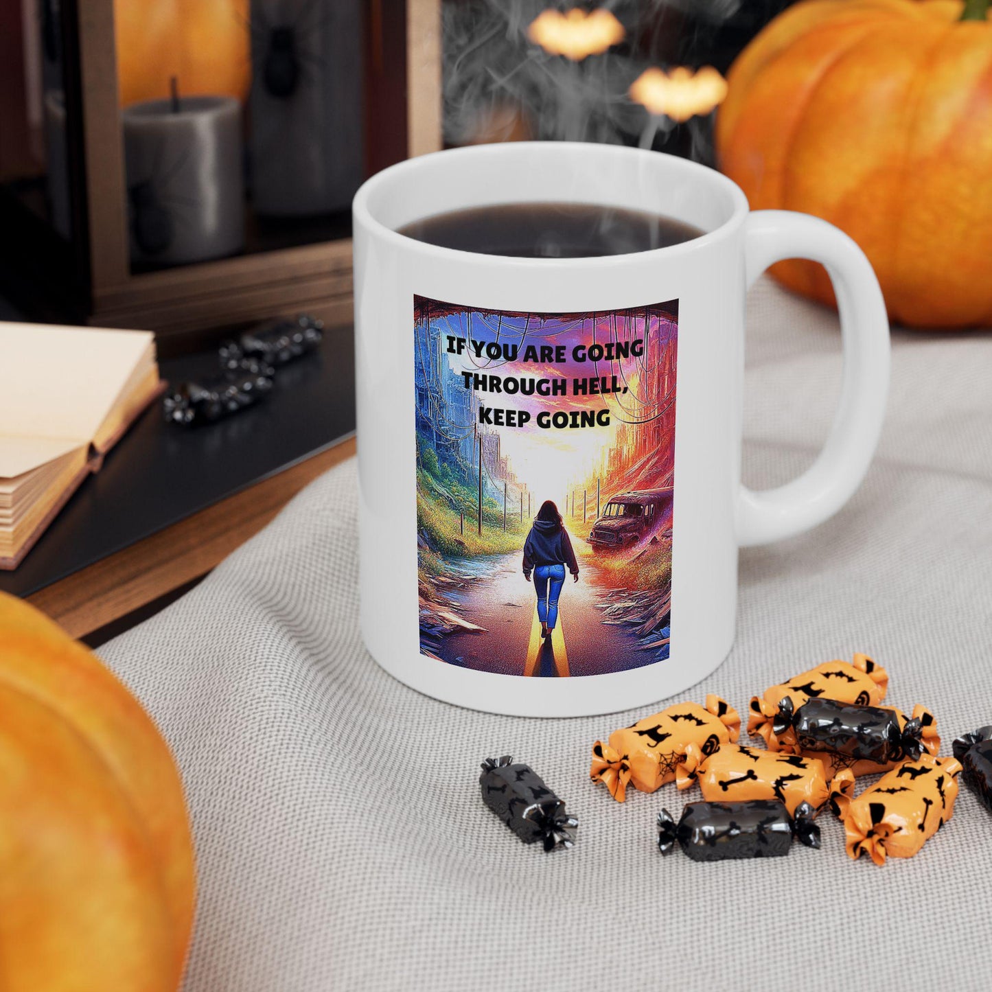 If You Are Going Through Hell,  Keep Going Ceramic Mug, Inspirational Quote Coffee Cup, Winston Churchill Motivational Tea Mug, Office Desk