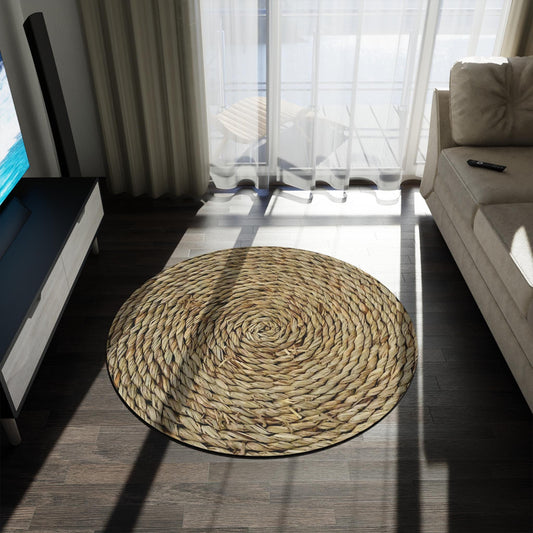 Round Rug, Native Straw Mat Design, Soft Faux Straw Mat, Comfortable and Unique Floor Covering