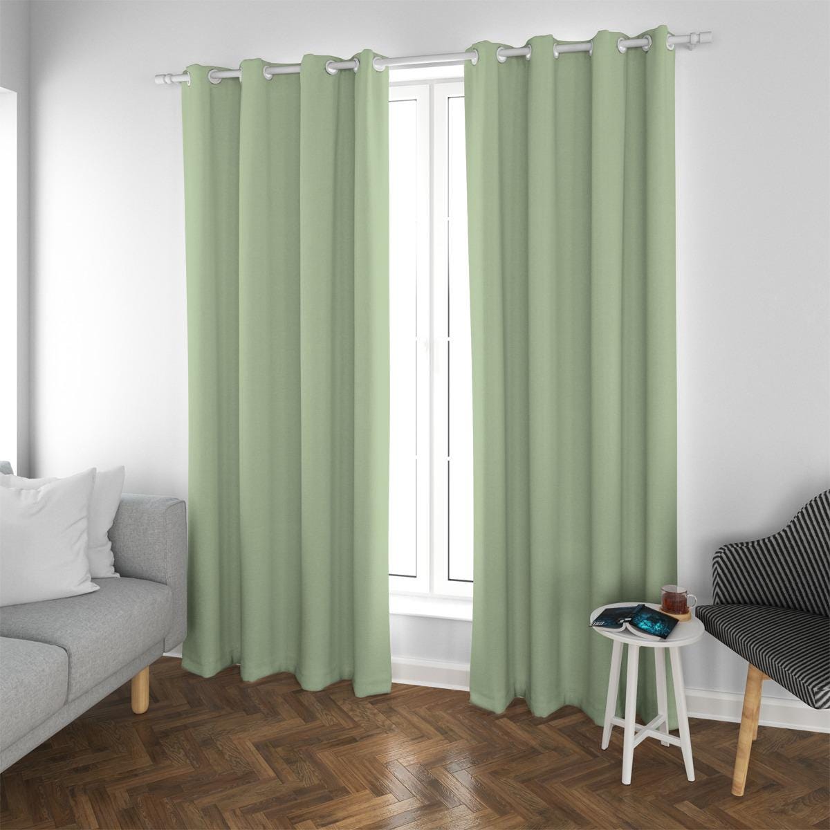 Mint and Heather Green Blackout Grommet Curtains - 265 GSM