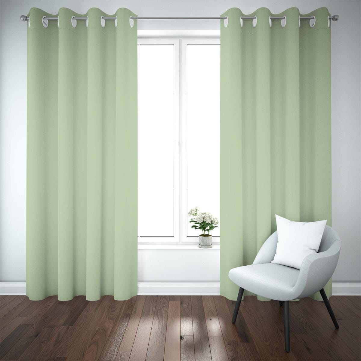 Mint and Heather Green Blackout Grommet Curtains - 265 GSM