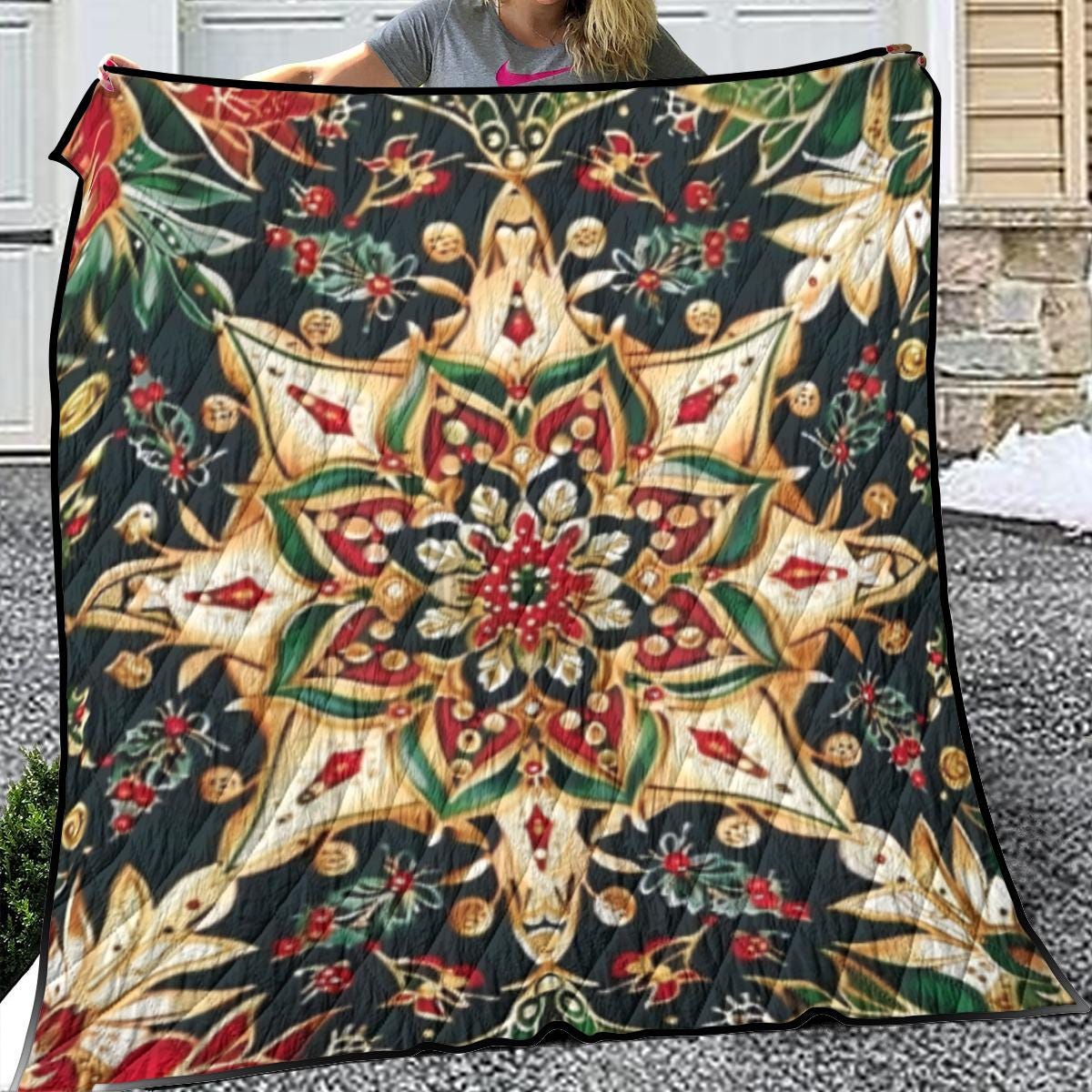 Colourful Eye Catching Crest Lightweight Quilt - Gold, Green, Blue & Red Design