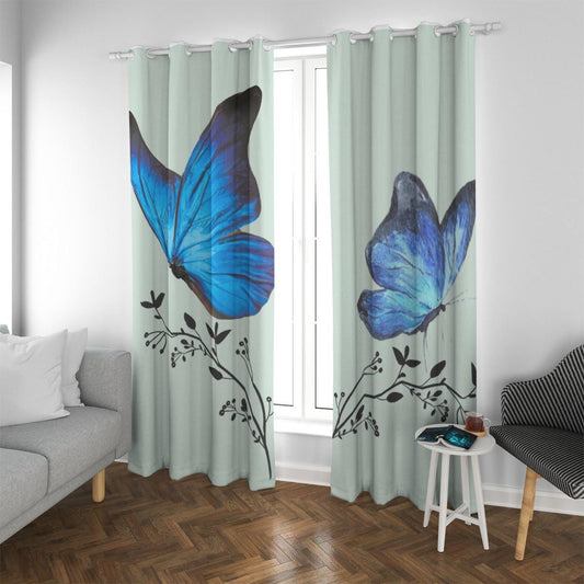 Vibrant Blue Butterfly Blackout Curtains for Bedroom & Living Room