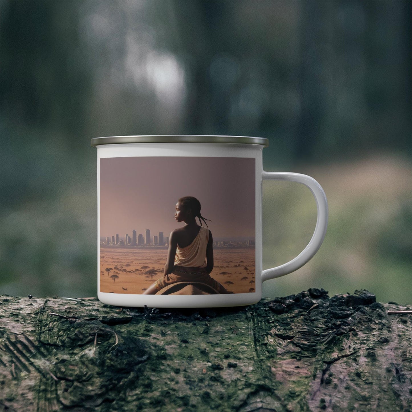 Enamel Camping Mug - African Wildlife Adventure Coffee Cup,