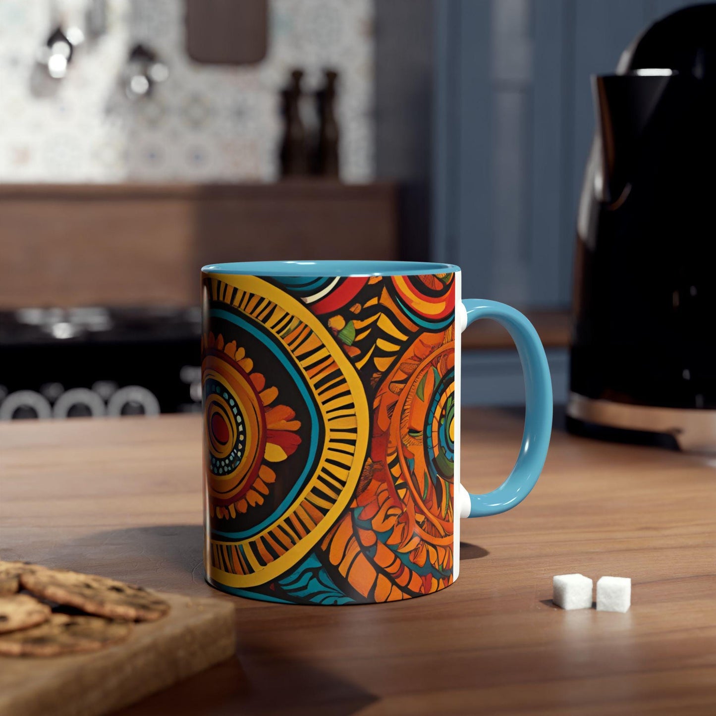 Coffee Mug, African Cultural Design, Two-Tone Ceramic Cup, Exotic Flavorful Gift, Ethnic Tea Cup