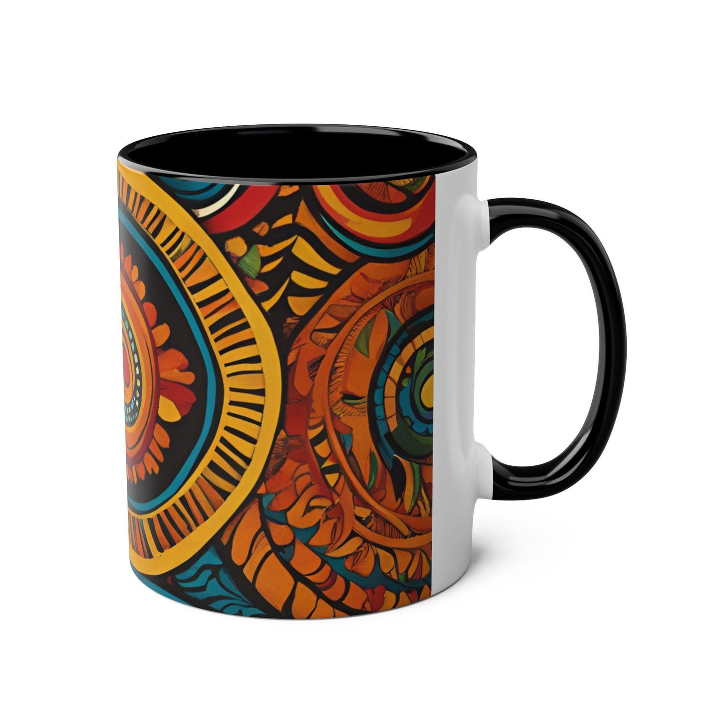 Coffee Mug, African Cultural Design, Two-Tone Ceramic Cup, Exotic Flavorful Gift, Ethnic Tea Cup