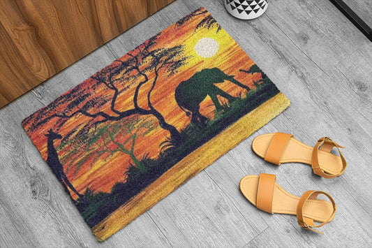 Doormat,  Early Evening in Africa Home Decor Rug Indoor Outdoor Mat, Wildlife Animal Lover Gift, Bush Theme Welcome Mat Floor Entrance