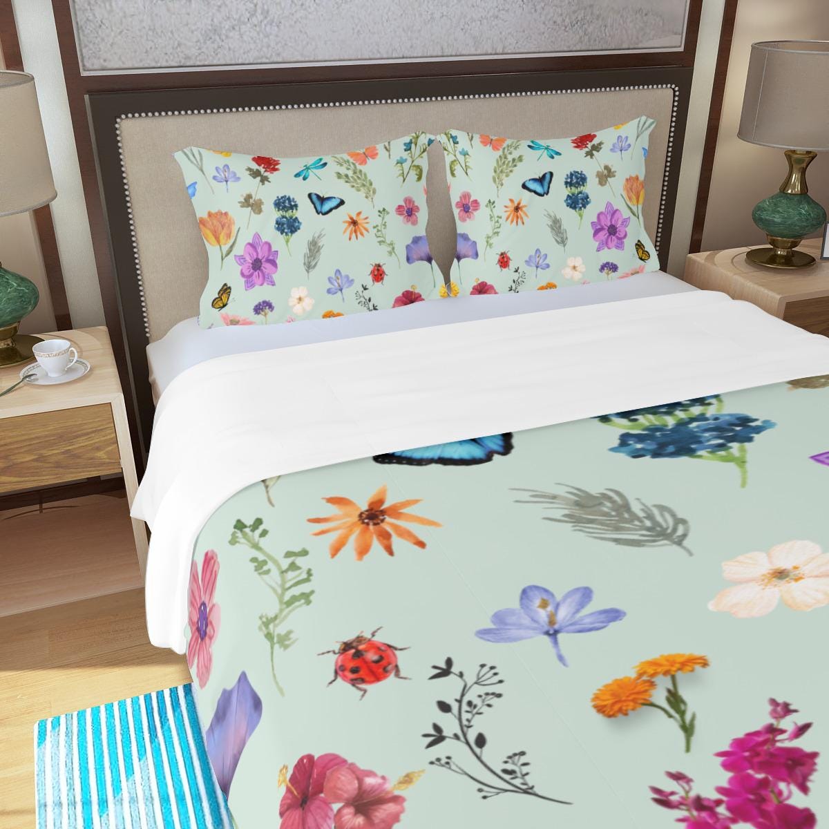 Floral Design with Butterfly&#39;s - Three Piece Duvet Bedding Set