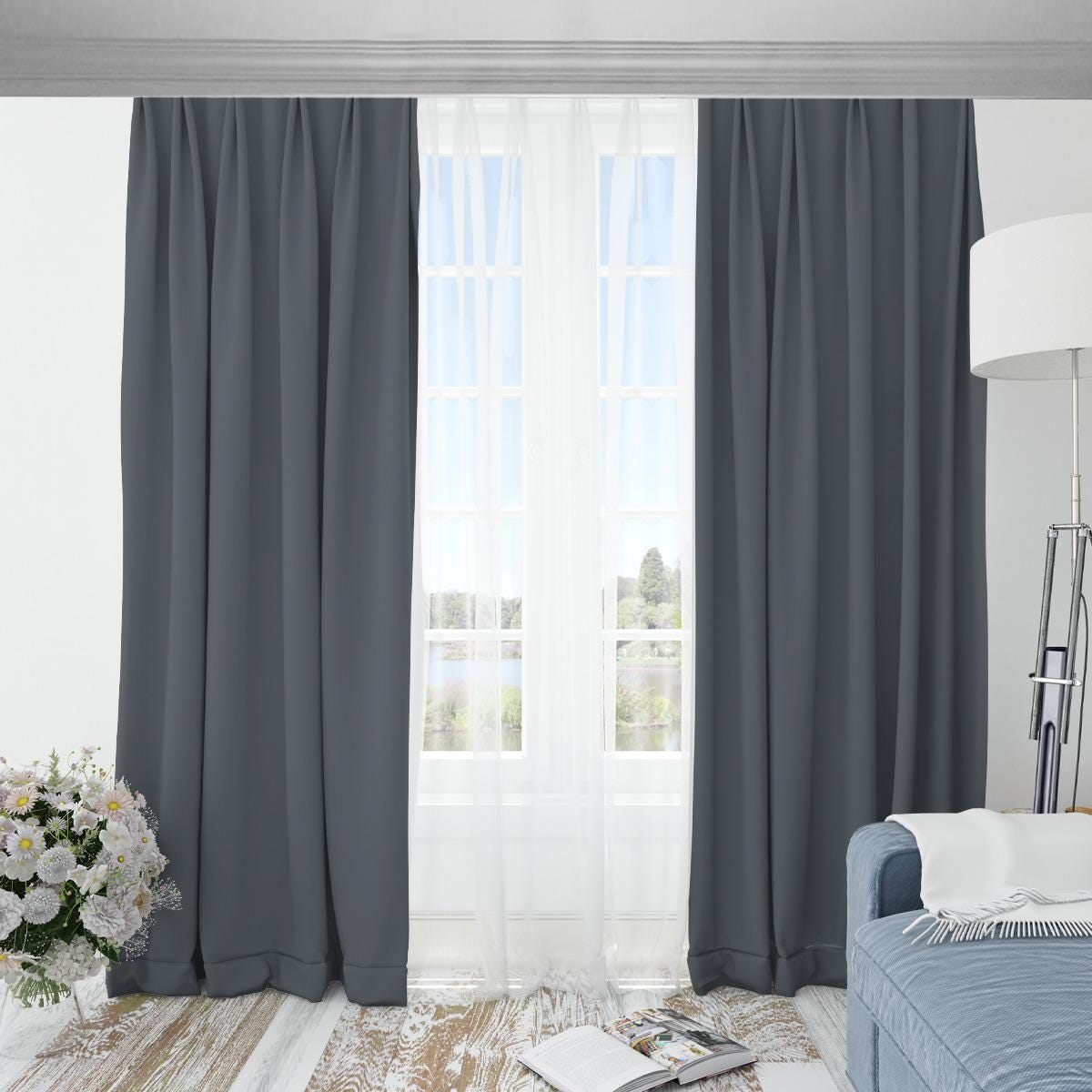 Deep Royal Blue Blackout Curtains with Hooks | 265(gsm)