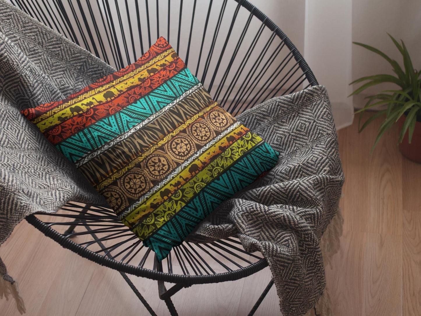 Vibrant African Design Cushion to brighten up your living space, Spun Polyester Square Pillow