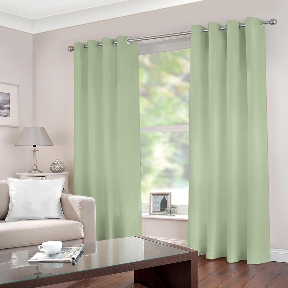 Mint and Heather Green Blackout Grommet Curtains - 265 GSM